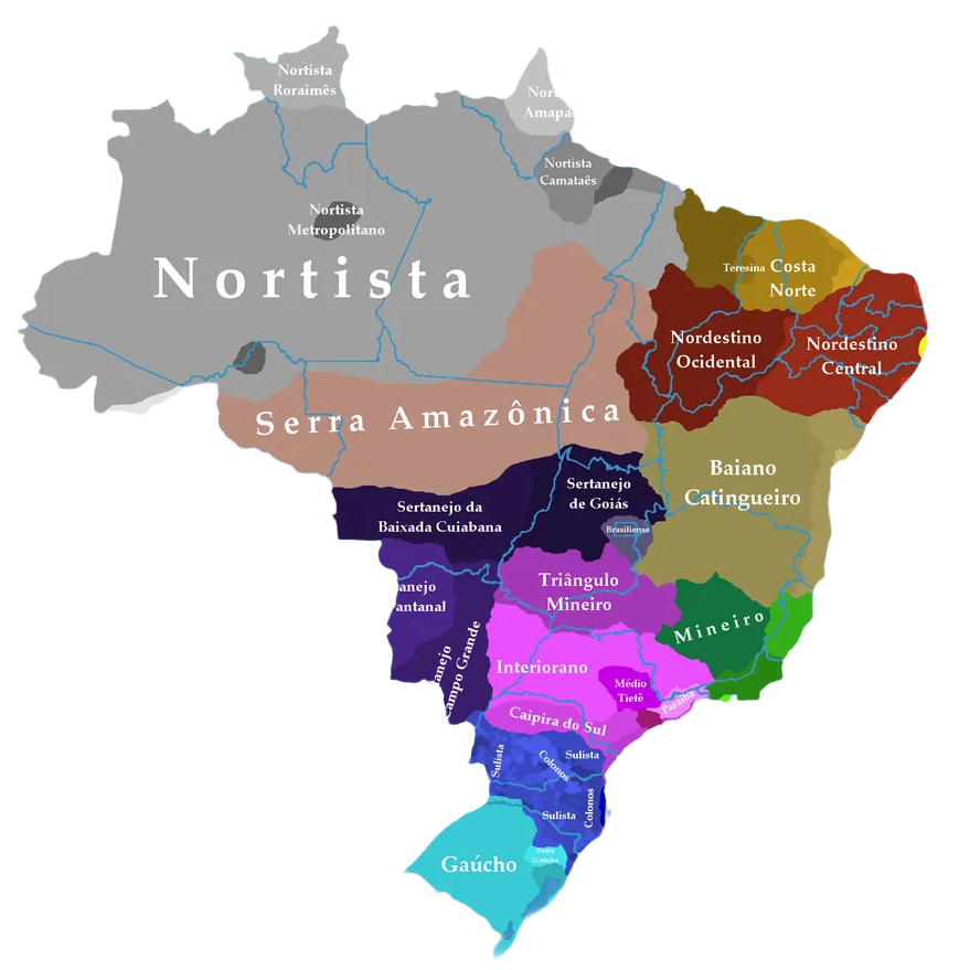 Mapa de alguns dialetos do português brasileiro